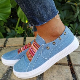 Plus Size Women Casual Slip On Flat Denim Canvas Shoes