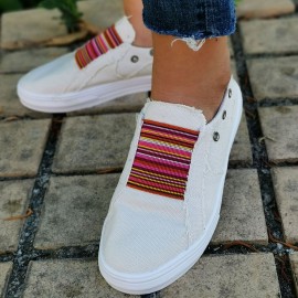 Plus Size Women Casual Slip On Flat Denim Canvas Shoes