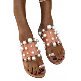 Apricot Faux Matte Pearl Vachetta Leather Sandals