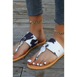 Black Cow Print Flat-bottomed Flip-flop Sandals