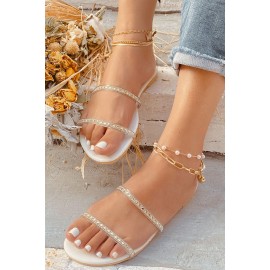 Rhinestone Straps Open Toe Flat Sandals