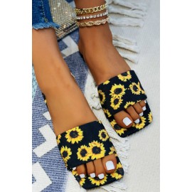 Yellow Sunflower Peep Toe Slide Slippers