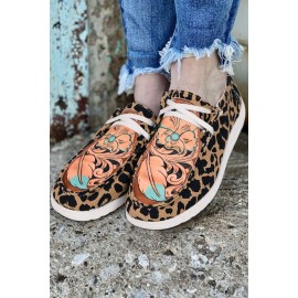 Leopard Floral Crisscross Flat Foot Loafers